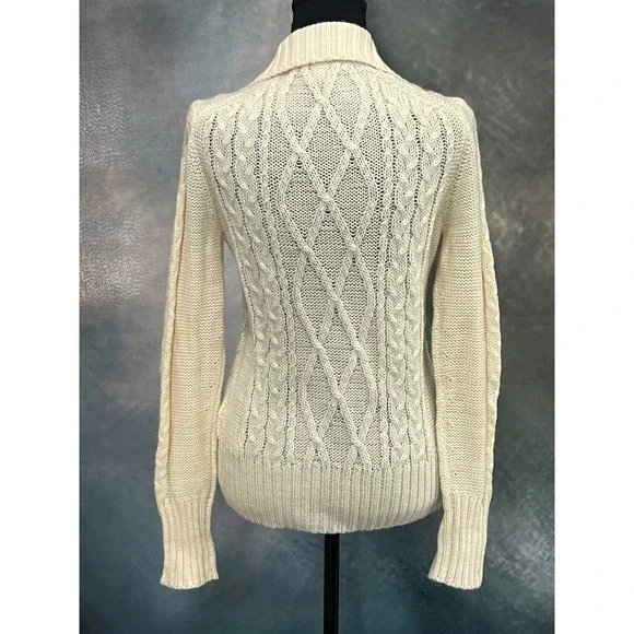 Banana Republic Womens Cream Cable Knit 100% Wool Button Shawl Collar Cardigan M - Picture 5 of 8